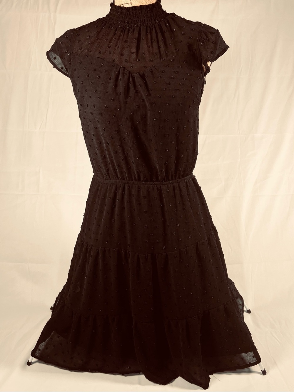 Monteau Black Smocked Neck Midi Dress